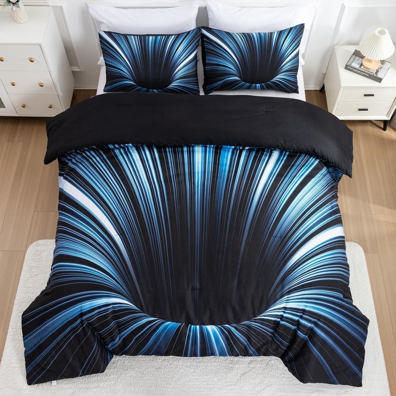 NTBED 3D Abstract Geometric Comforter Set Line Printed Microfiber Bedding Sets for Kids Boys Teens,Blue Twin - Image 4